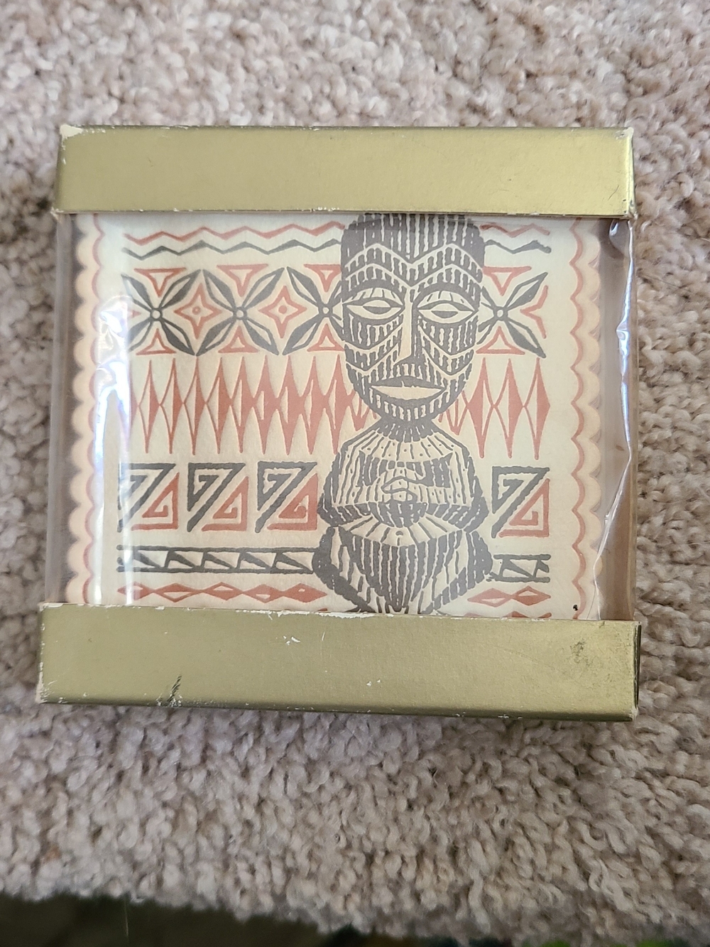 NOS 1960s Monogram Tiki Tapa Paper Coasters MCM Hawaii 20 pc Box Vintage